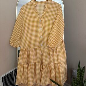 Yellow Gingham Button-Down Dress